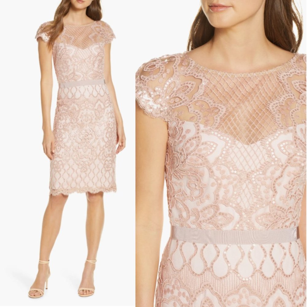 NWT Tadashi Shoji Miranda Sequin Lace Cocktail Dress Antique Pink Size 2
